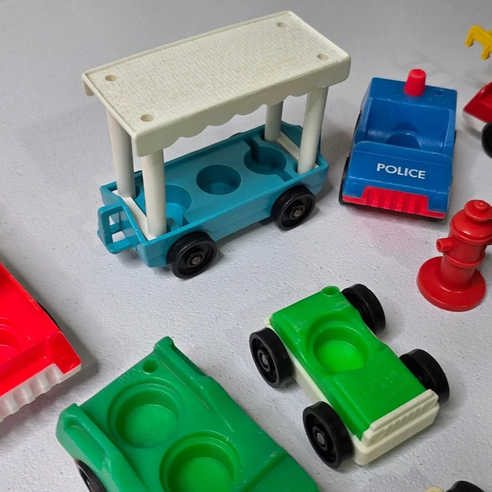 Vintage Fisher Price Little People Toy Vehicles Cars Zoo Tram Lot 9 pcs